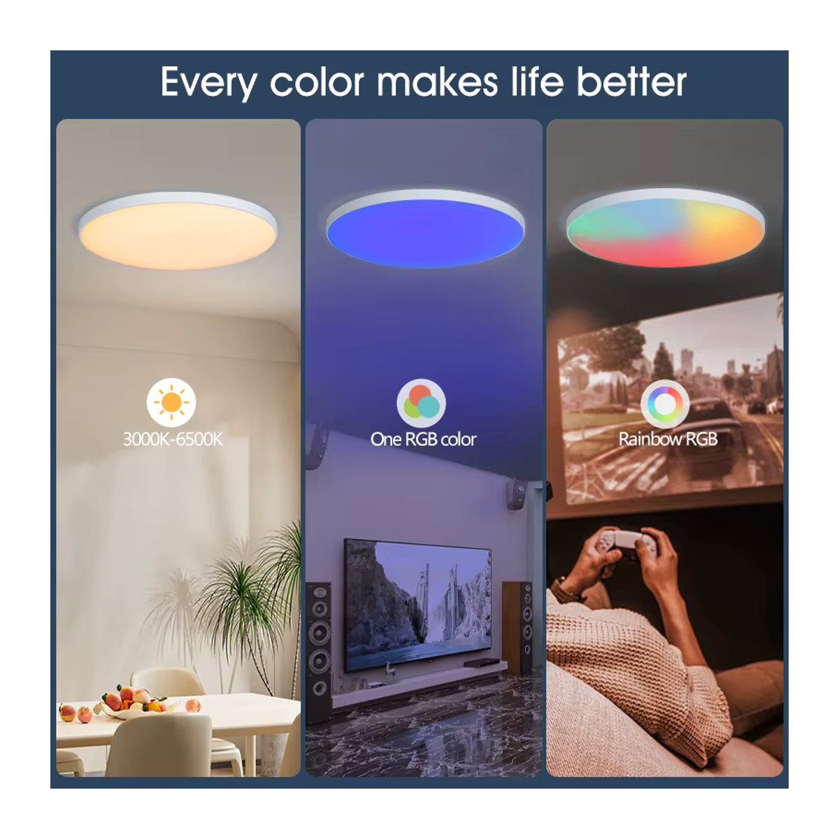 MARPOU Smart LED Deckenlampe RGB mit App und Fernbedienung, 36W, Bunt, Minimalistisches Design für Wohnzimmer und Schlafzimmer - Bild 3