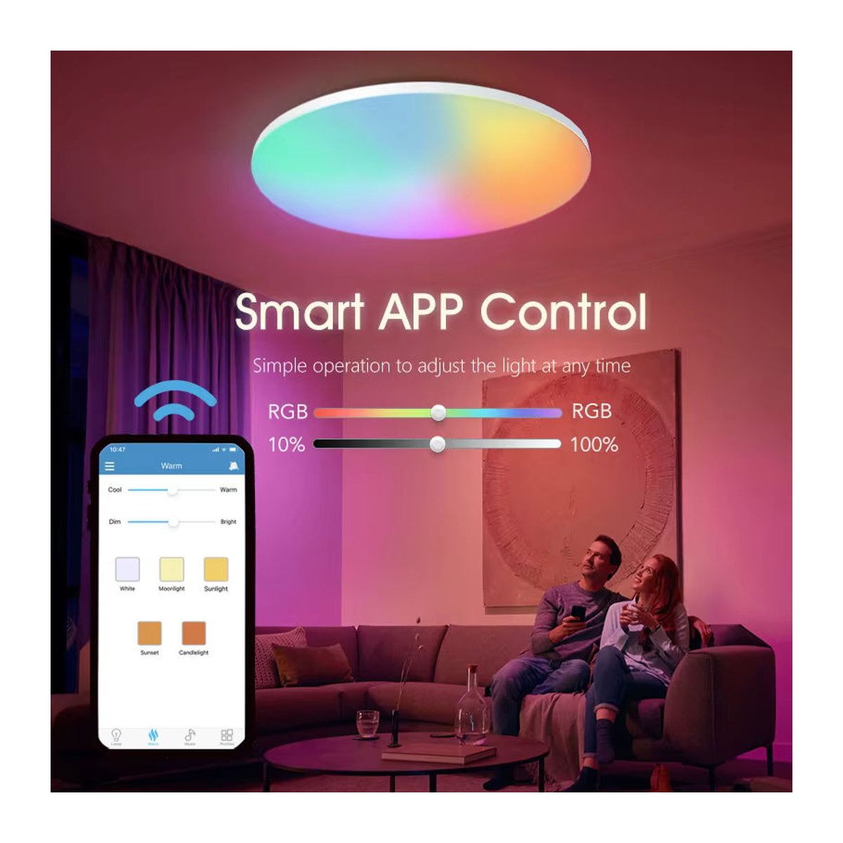 MARPOU Smart LED Deckenleuchte mit RGB-Farben, App-Steuerung und Fernbedienung, moderne bunte Deckenlampe für dein Wohnzimmer - Bild 4