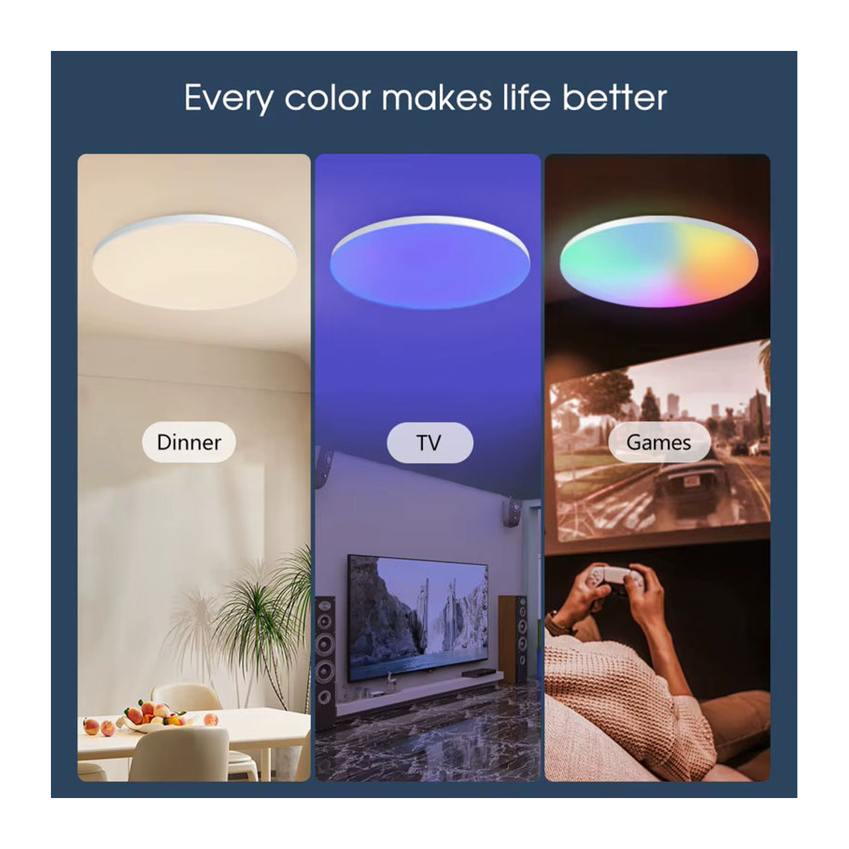 MARPOU Smart LED Deckenleuchte mit RGB-Farben, App-Steuerung und Fernbedienung, moderne bunte Deckenlampe für dein Wohnzimmer - Bild 5