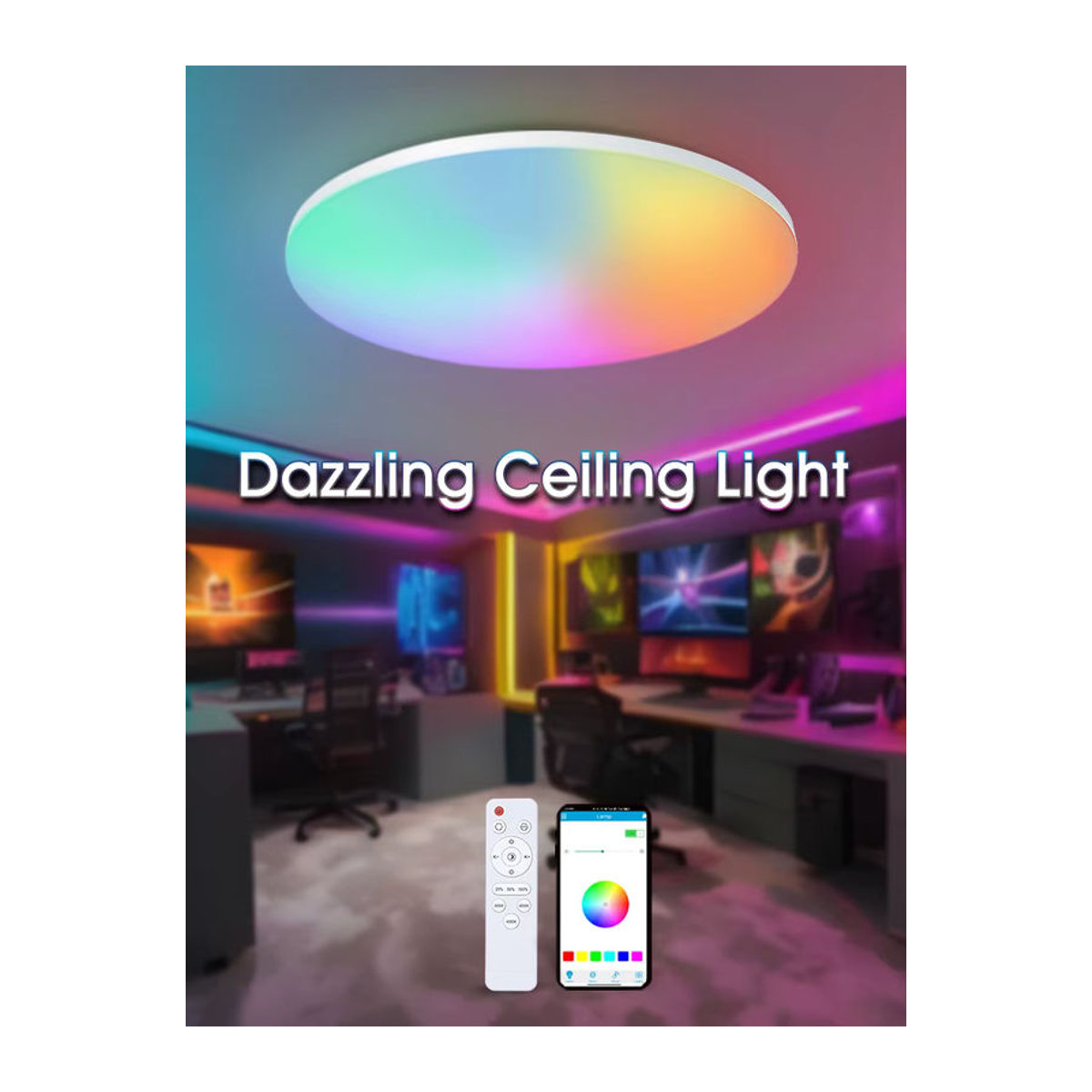 MARPOU Smart LED Deckenleuchte mit RGB-Farben, App-Steuerung und Fernbedienung, moderne bunte Deckenlampe für dein Wohnzimmer - Bild 6