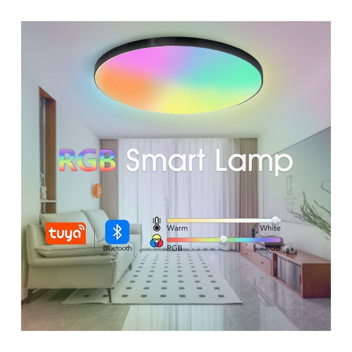 MARPOU Smart LED Deckenleuchte mit Tuya APP Steuerung und Fernbedienung, RGB Dimmbares Rundes Licht in Bunt für Wohnzimmer und Schlafzimmer - Bild 1