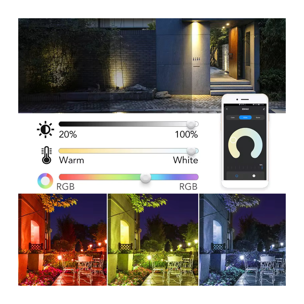 MARPOU Tuya Smart RGB LED Außenstrahler Schwarz mit Sprachsteuerung und einstellbarem Licht - Bild 2