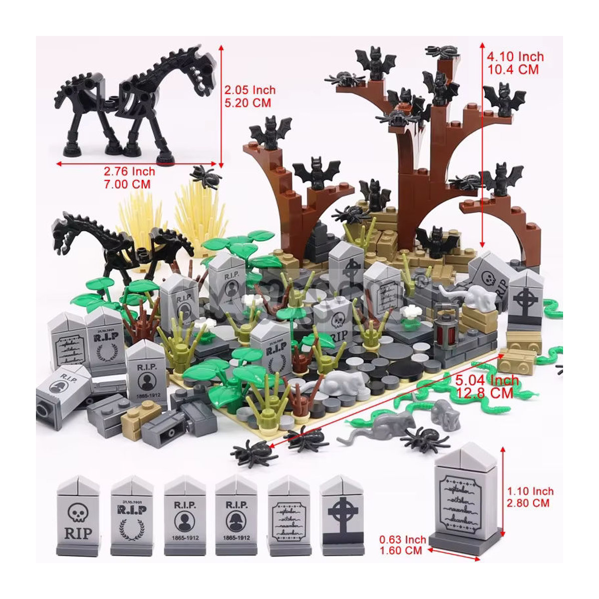 MARUMINE Halloween Bausteine-Set mit Friedhof- und Grabstein-Elementen, 99 bis 265 Teile, mehrfarbig - Bild 2