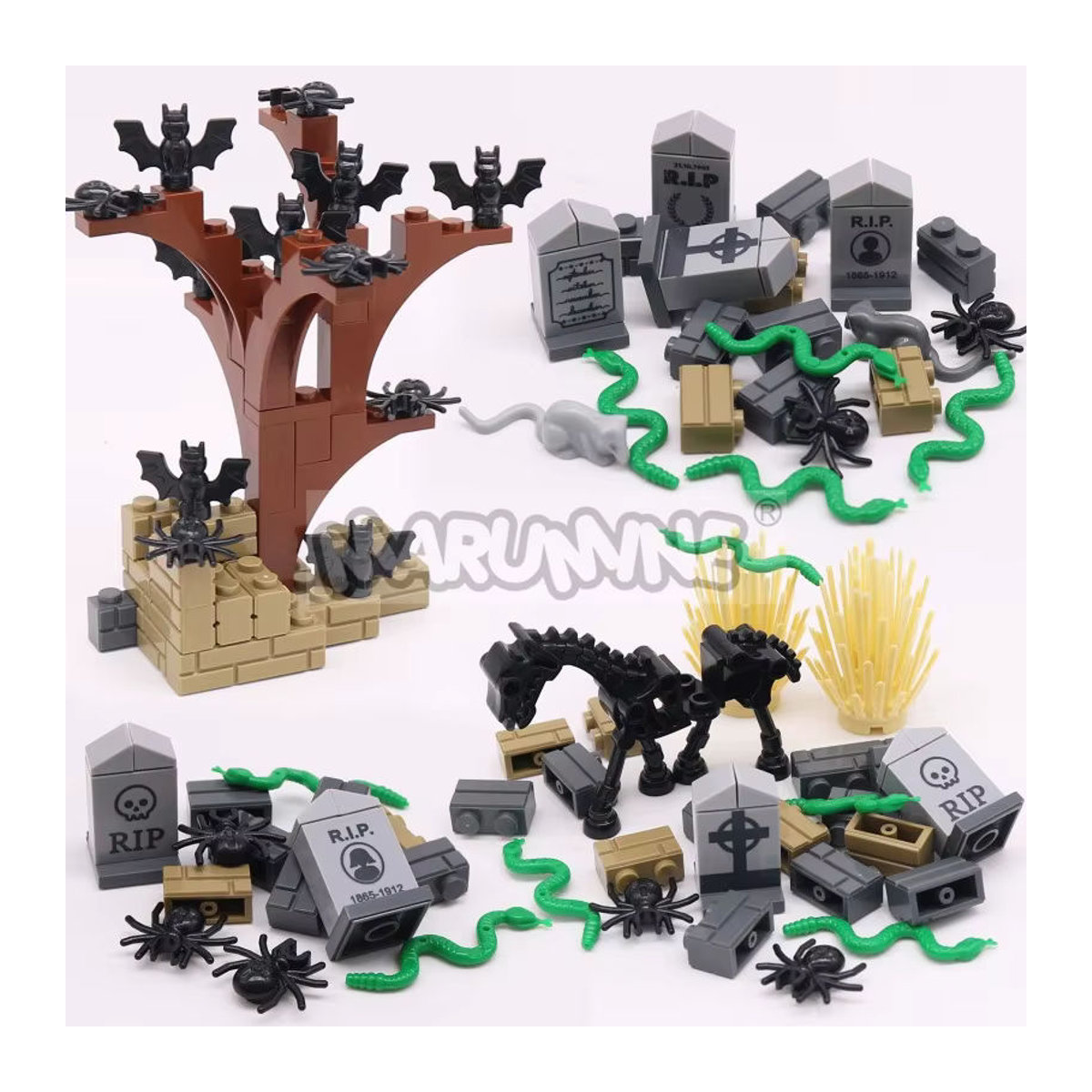 MARUMINE Halloween Bausteine-Set mit Friedhof- und Grabstein-Elementen, 99 bis 265 Teile, mehrfarbig - Bild 6