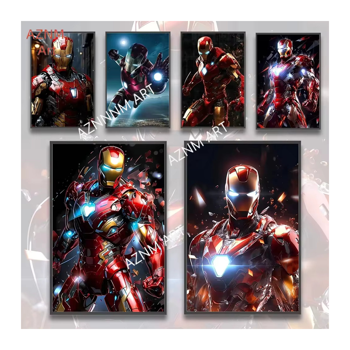Marvel Avengers Leinwanddruck mit Iron Man und Superhelden als mehrfarbige Wandkunst im Hochformat - Bild 1