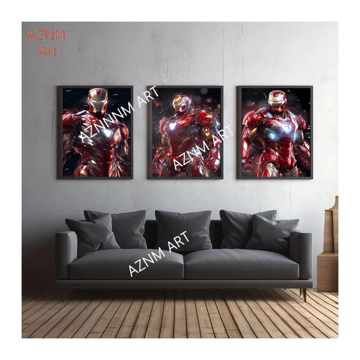 Marvel Avengers Leinwanddruck mit Iron Man und Superhelden als mehrfarbige Wandkunst im Hochformat - Bild 2