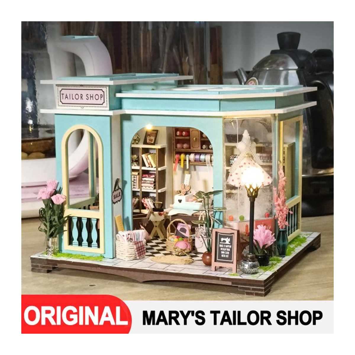 Mary's Tailor Shop 3D Holz-Bausatz mit Lichtern als DIY Puzzle Gebäude-Modell zur Desktop-Dekoration in Mehrfarbig - Bild 1