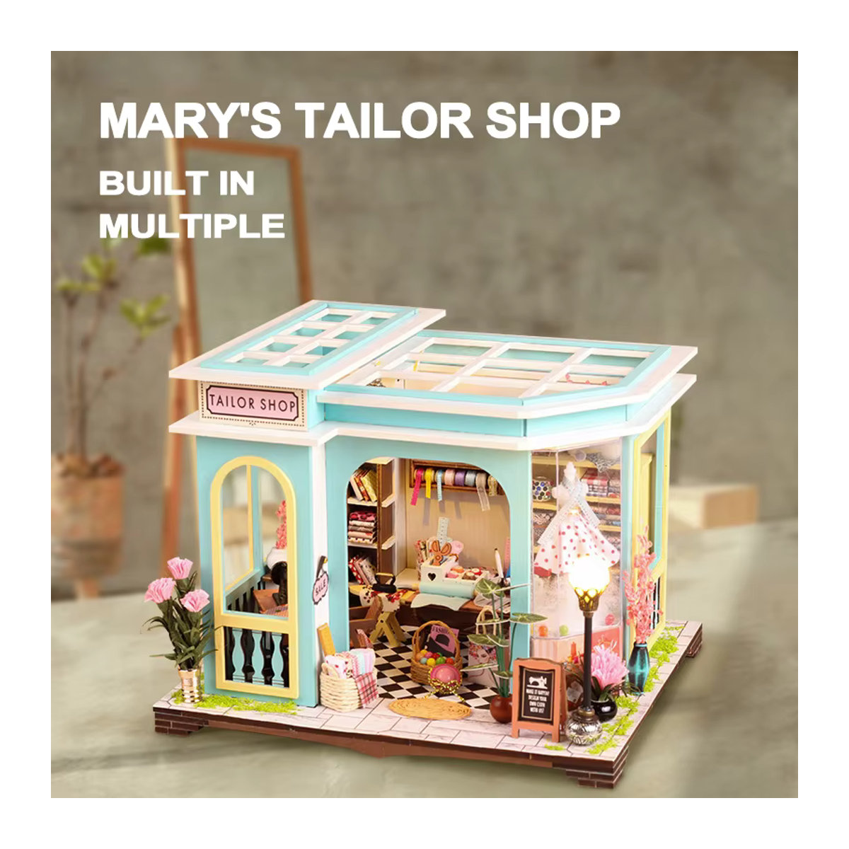 Mary's Tailor Shop 3D Holz-Bausatz mit Lichtern als DIY Puzzle Gebäude-Modell zur Desktop-Dekoration in Mehrfarbig - Bild 2