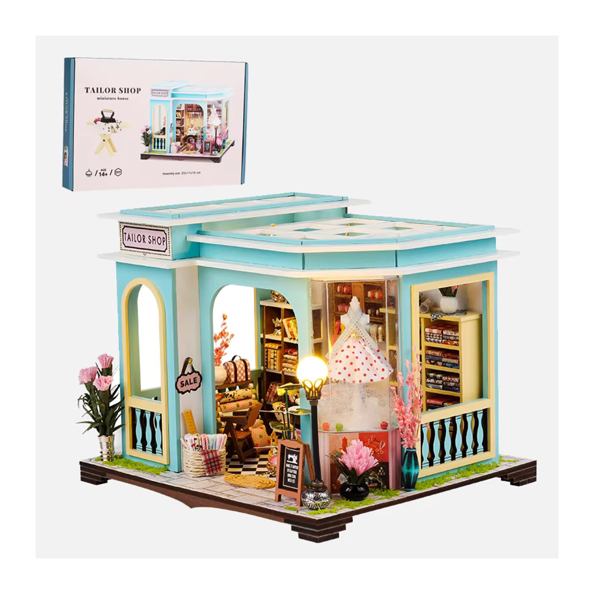 Mary's Tailor Shop 3D Holz-Bausatz mit Lichtern als DIY Puzzle Gebäude-Modell zur Desktop-Dekoration in Mehrfarbig - Bild 5