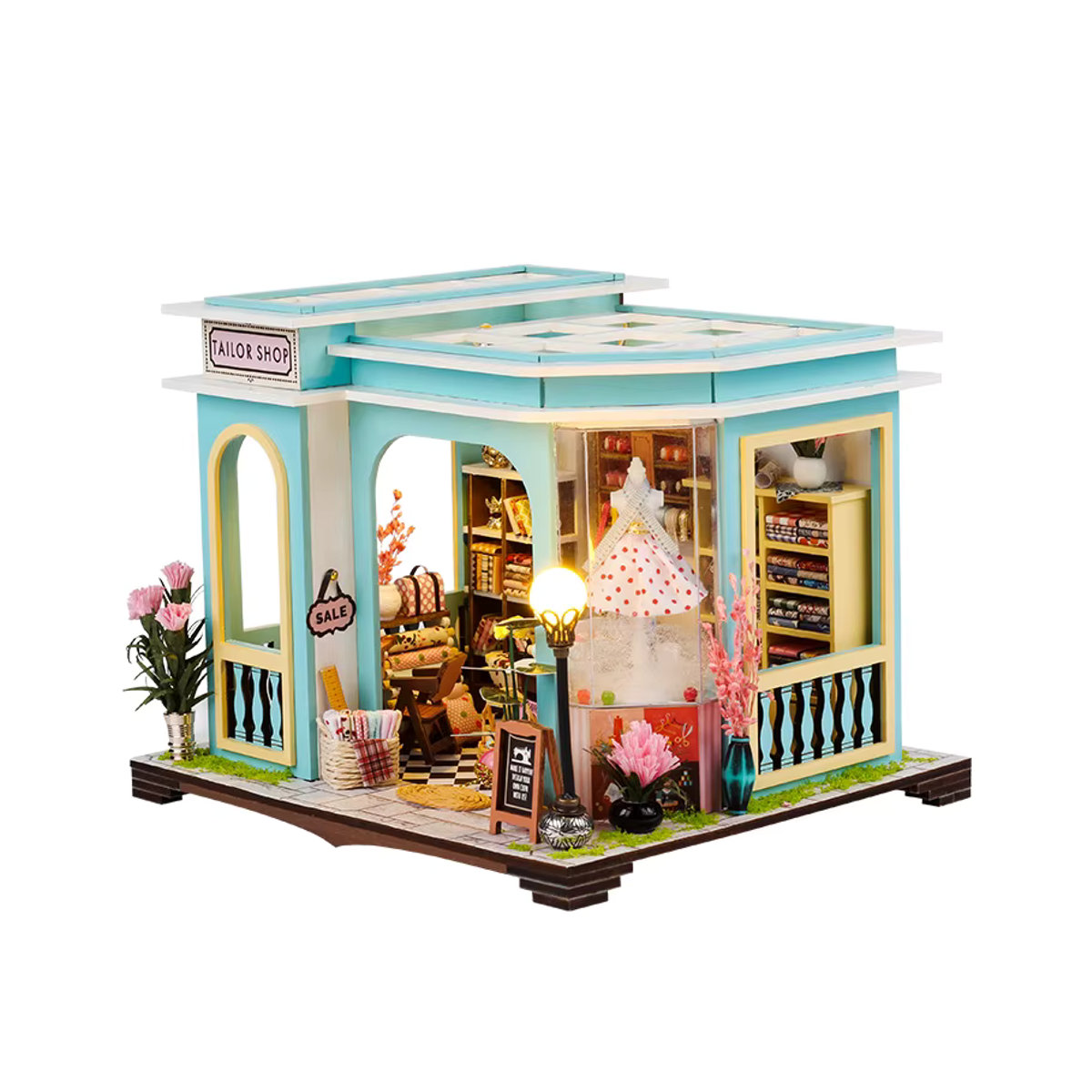 Mary's Tailor Shop 3D Holz-Bausatz mit Lichtern als DIY Puzzle Gebäude-Modell zur Desktop-Dekoration in Mehrfarbig - Bild 6