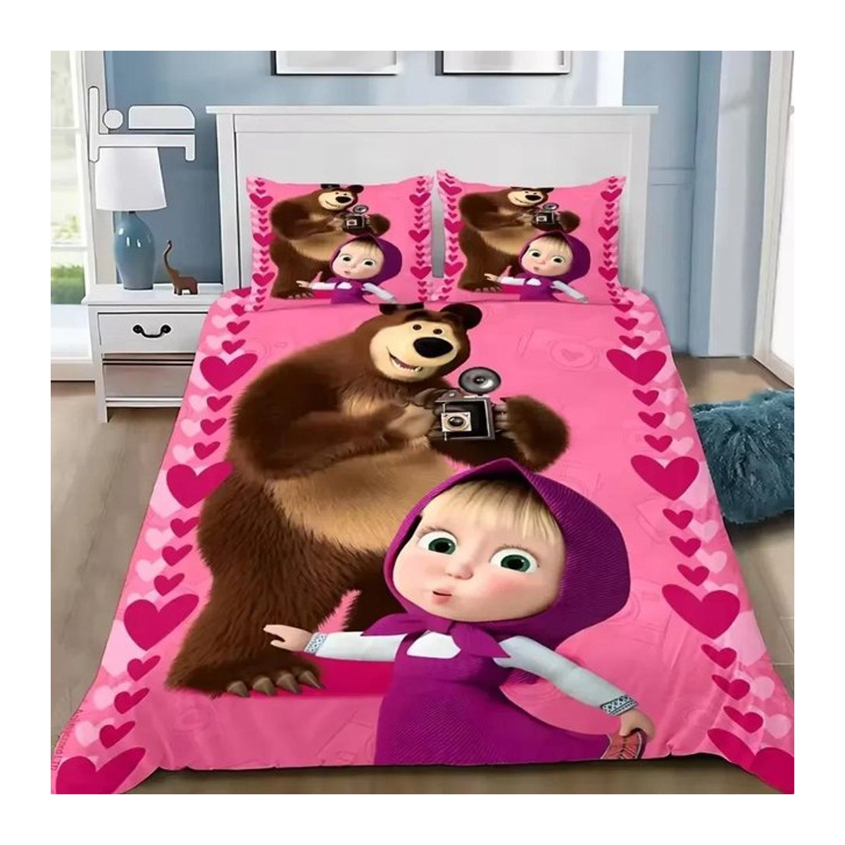 Masha und die Bären Bettwäsche-Set mit Kissenbezug, 3D-Druck, mehrfarbig, B/H: 264 x 228 cm - Bild 1