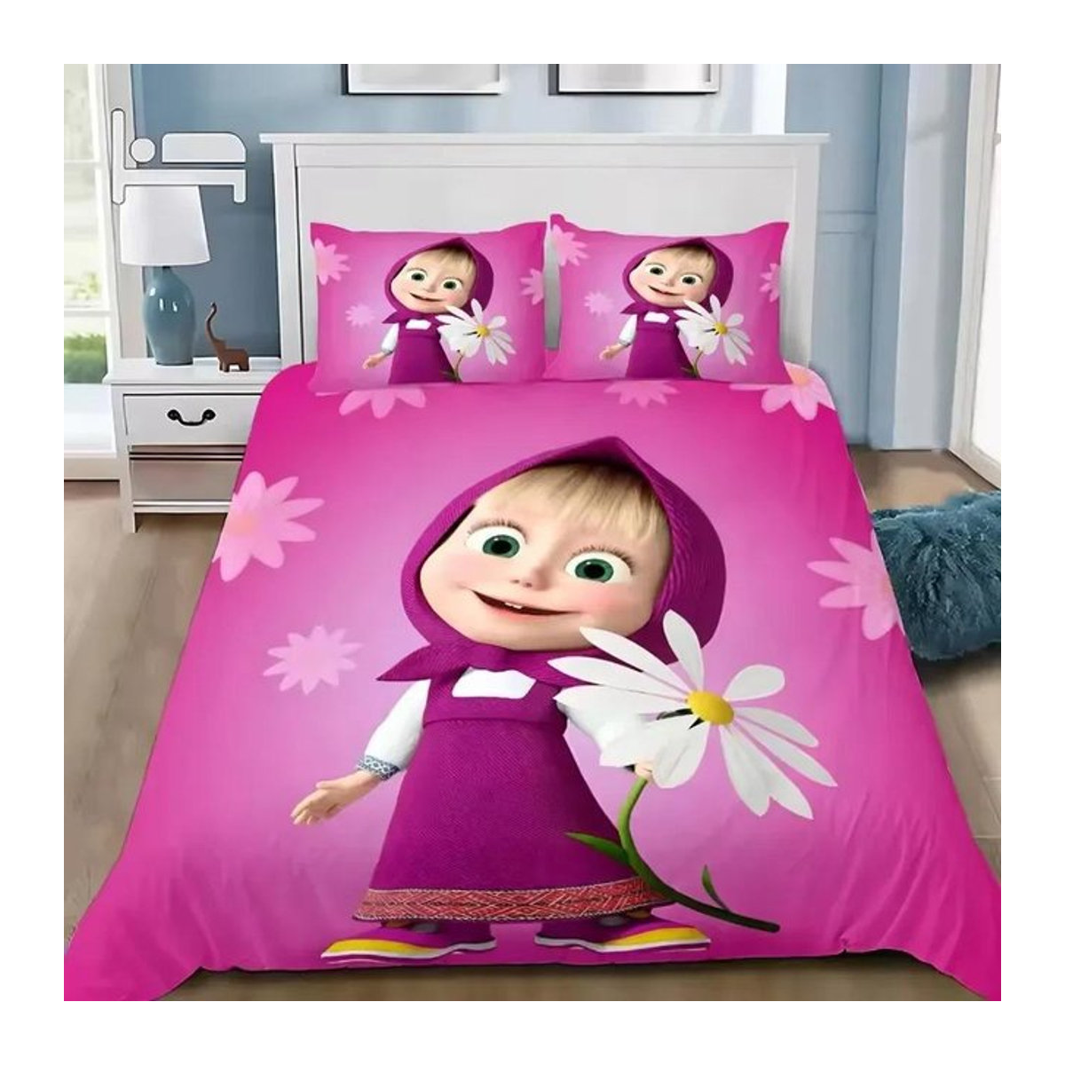 Masha und die Bären Bettwäsche-Set mit Kissenbezug in Rosa, 3D-Bedruckt, B/H: 173 x 218 cm - Bild 1