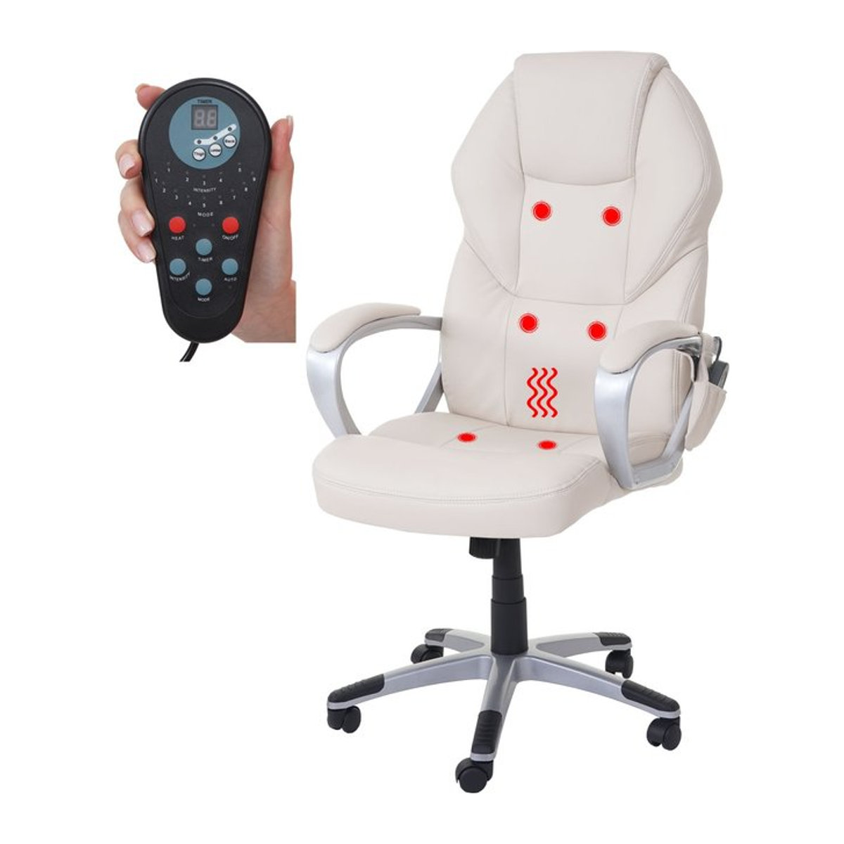 Massage-Bürostuhl MCW-A69 Chefsessel mit Massagefunktion und Heizfunktion aus Kunstleder in Beige - Bild 1