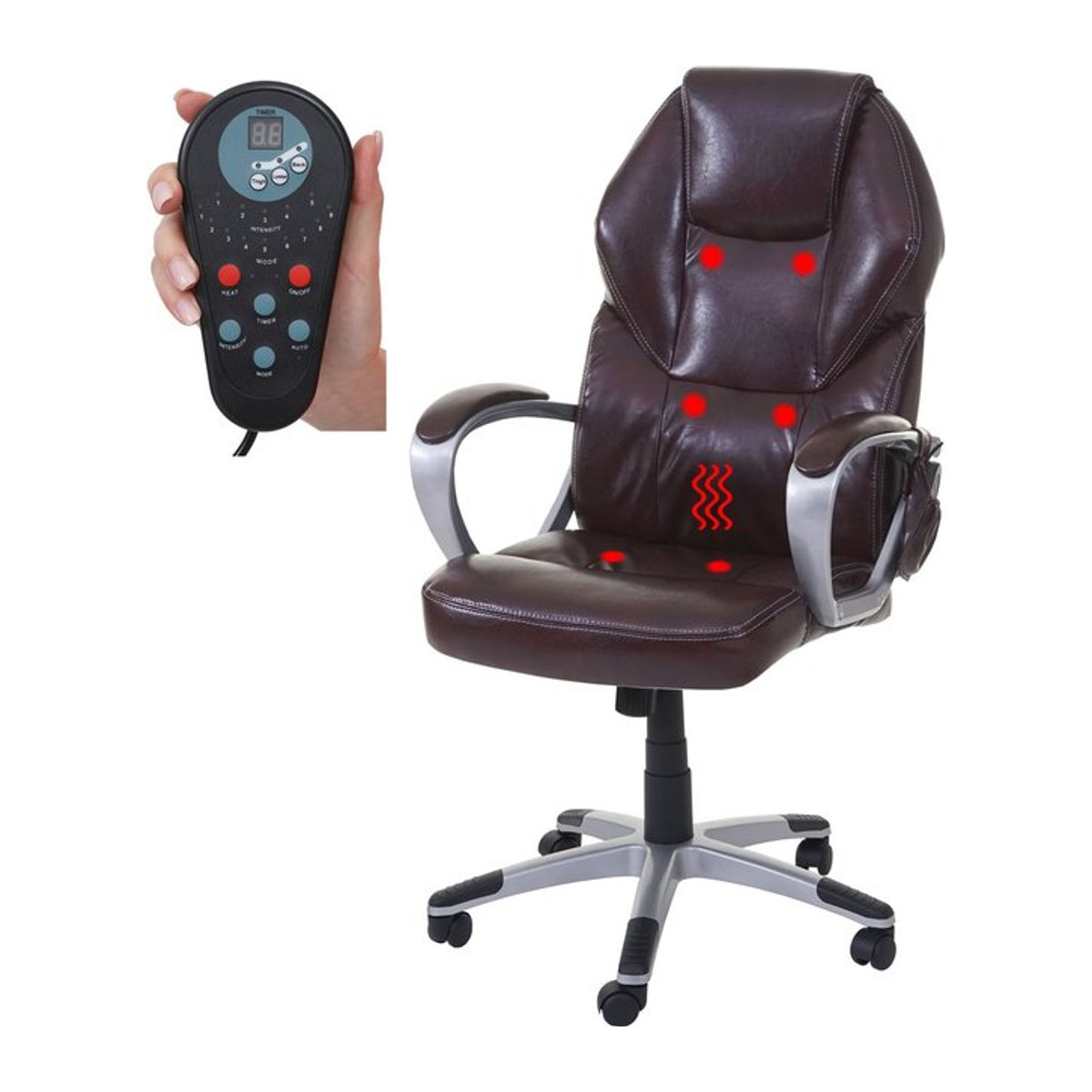 Massage-Bürostuhl MCW-A69 Chefsessel mit Massagefunktion und Heizfunktion aus Kunstleder in Bordeaux - Bild 1