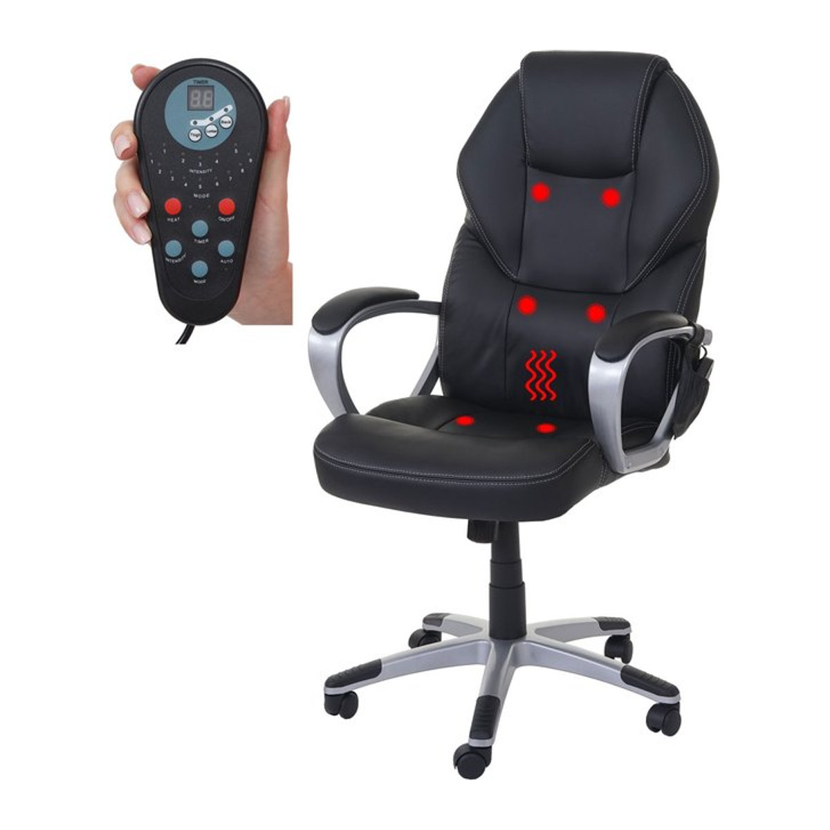 Massage-Bürostuhl MCW-A69 Chefsessel mit Massagefunktion und Heizfunktion in Schwarz aus Kunstleder - Bild 1