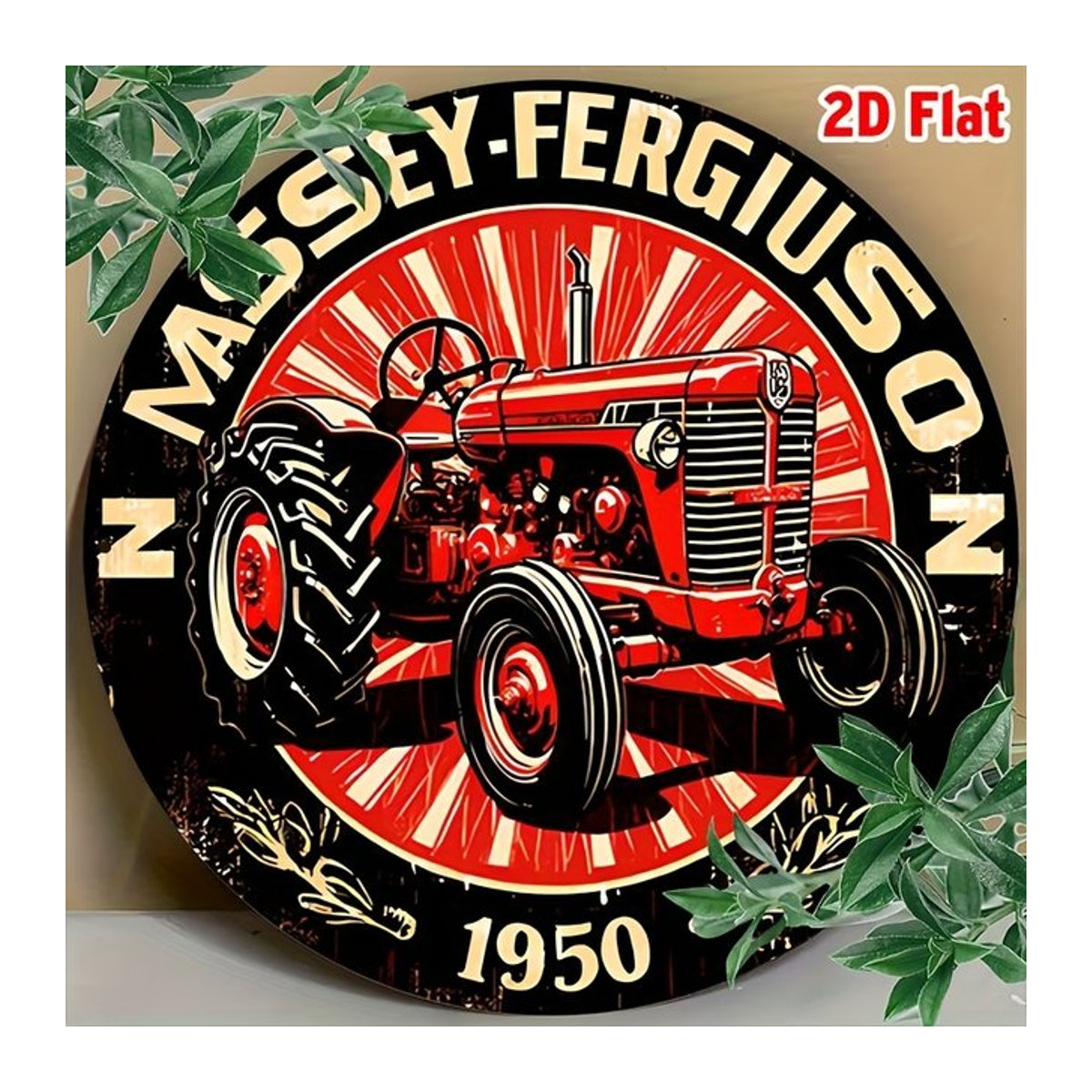 Massey Ferguson Vintage Traktor Wandschild aus Metall in Rot mit Typografie Design - Bild 1