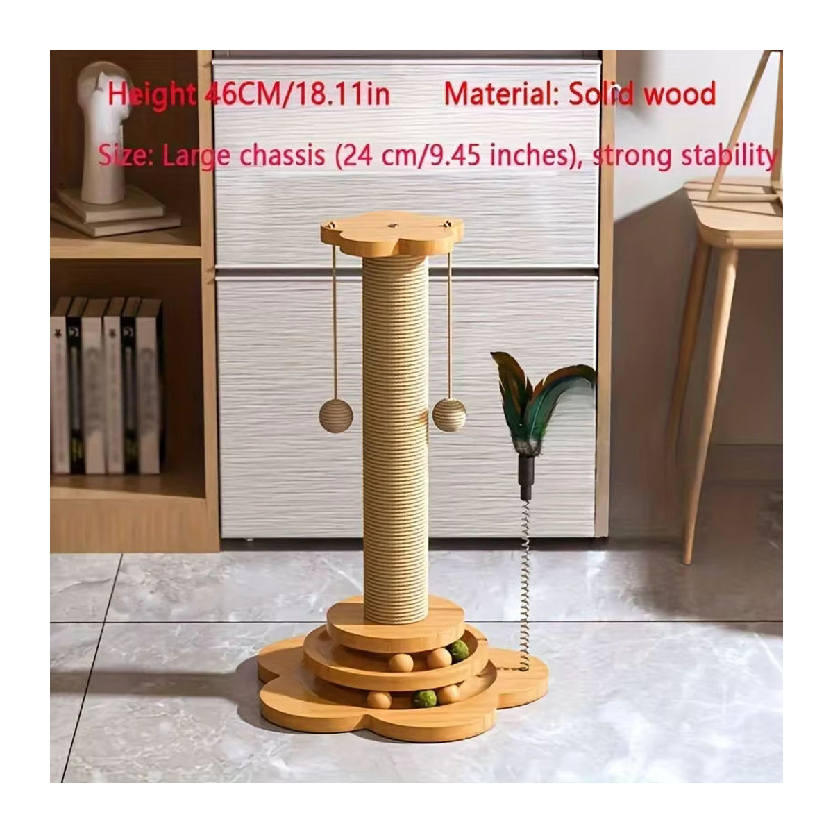 Massivholz-Katzendrehteller in Beige im skandinavischen Design als langlebiges Katzenspielzeug und Kratzbrett - Bild 2