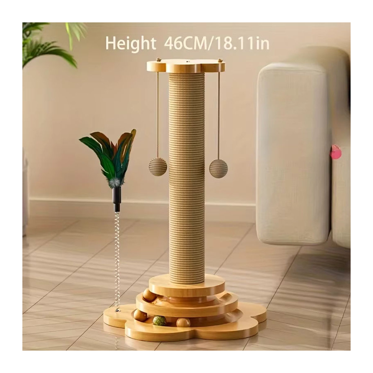 Massivholz-Katzendrehteller in Beige im skandinavischen Design als langlebiges Katzenspielzeug und Kratzbrett - Bild 3