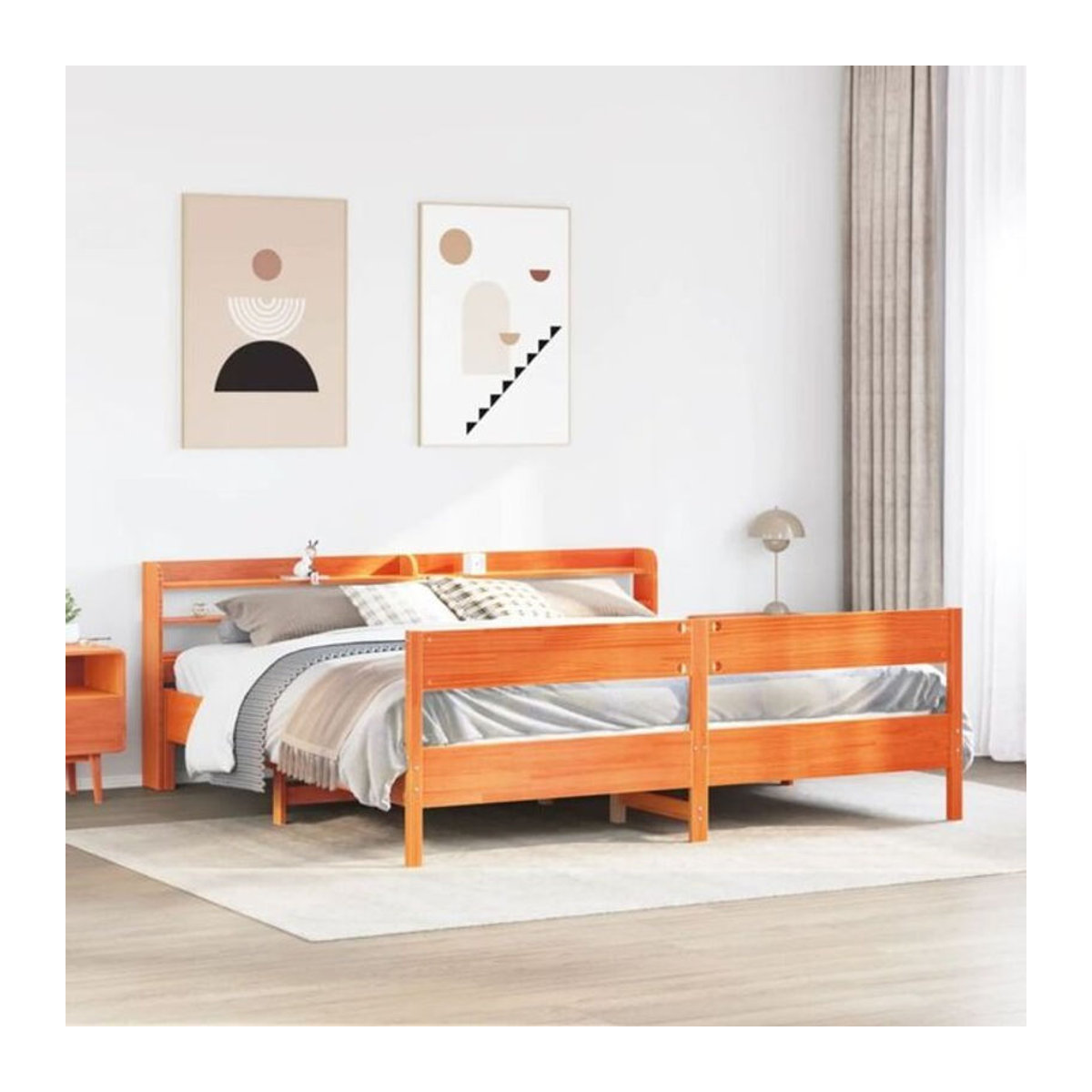Massivholzbett aus Kiefer im Landhausstil von Vidaxl, Braun, B/T/H: 180 x 200 x 82 cm - Bild 1