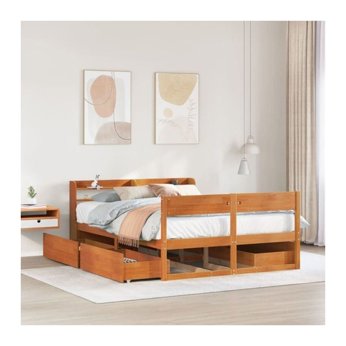 Massivholzbett aus Kiefer in Braun im Landhausstil von vidaxl, B/T: 135 x 190 cm - Bild 1