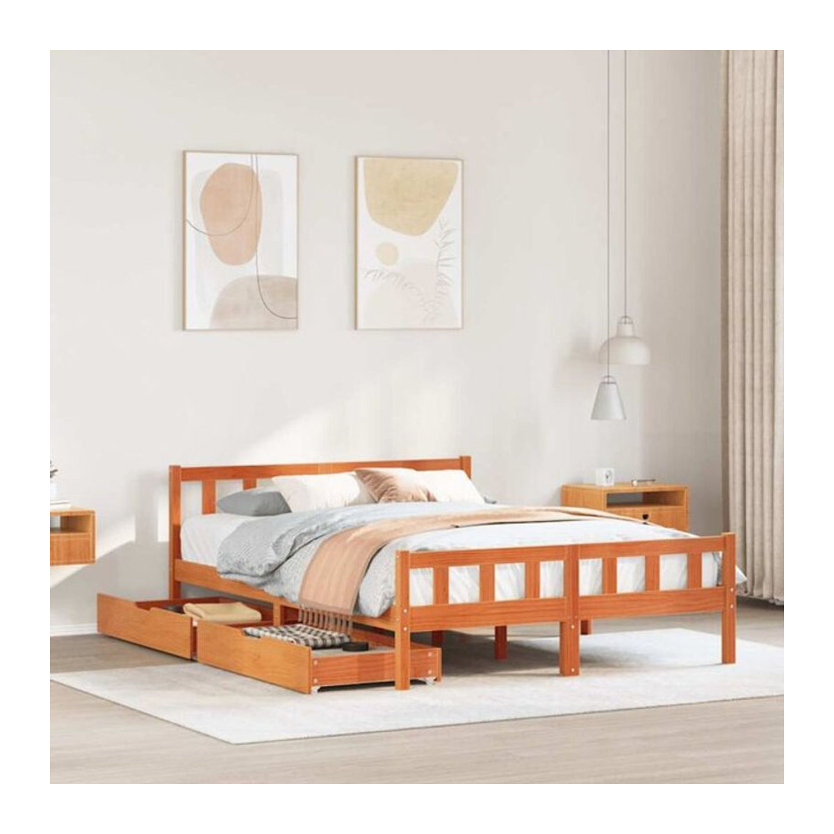 Massivholzbett aus Kiefer in Braun im Landhausstil von VIDAXL, B/T/H: 150 x 200 x 69,5 cm (ohne Matratze) - Bild 1