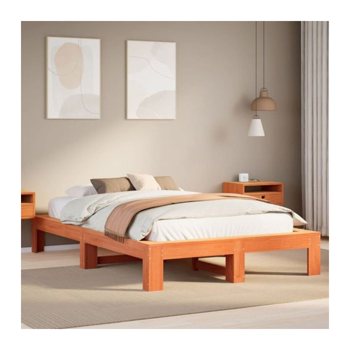 Massivholzbett aus Kiefer in Braun von Vidaxl im Landhausstil, B/T: 120 x 190 cm - Bild 1