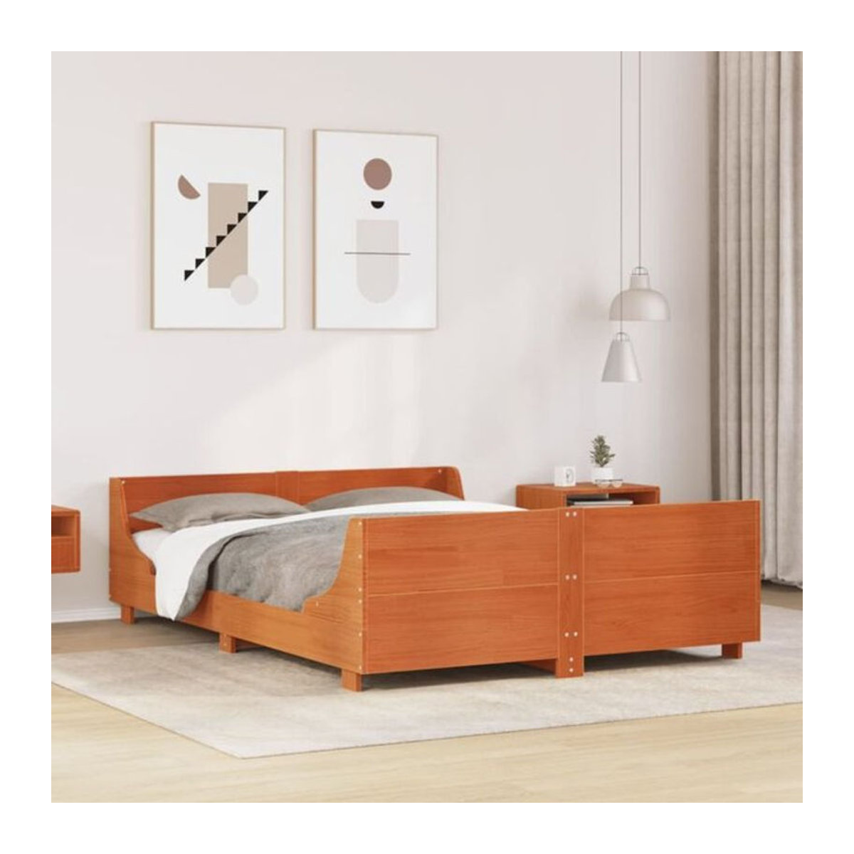 Massivholzbett aus Kiefer in Braun von vidaxl, Landhaus und Modern Stil, B/T/H: 135 x 190 cm - Bild 1