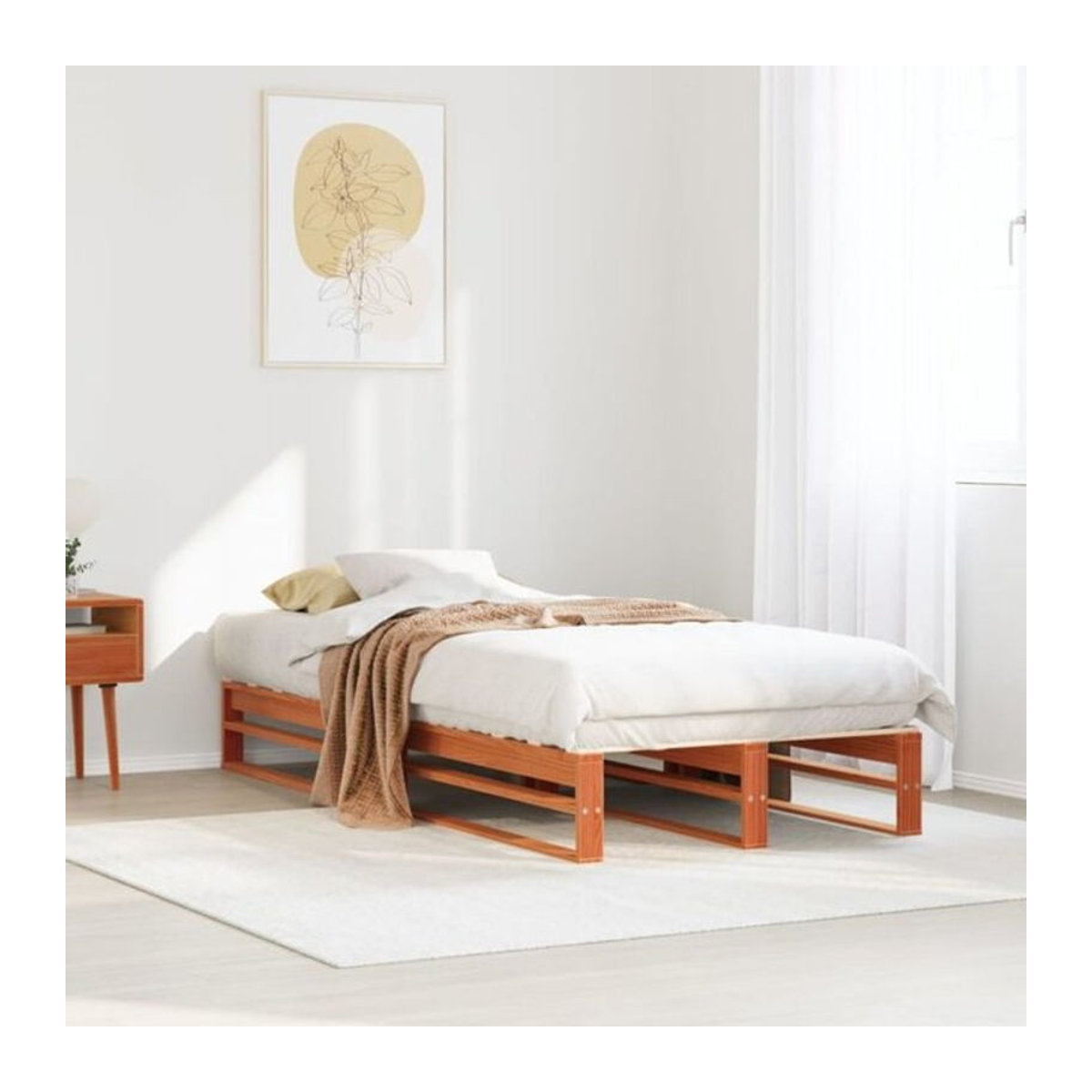 Massivholzbett aus Kiefer in Wachsbraun von vidaxl, B/T: 75 x 190 cm - Bild 1