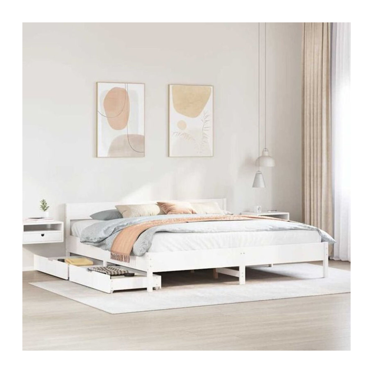 Massivholzbett aus Kiefer in Weiß von vidaxl im Landhausstil, B/T: 200 x 200 cm - Bild 1