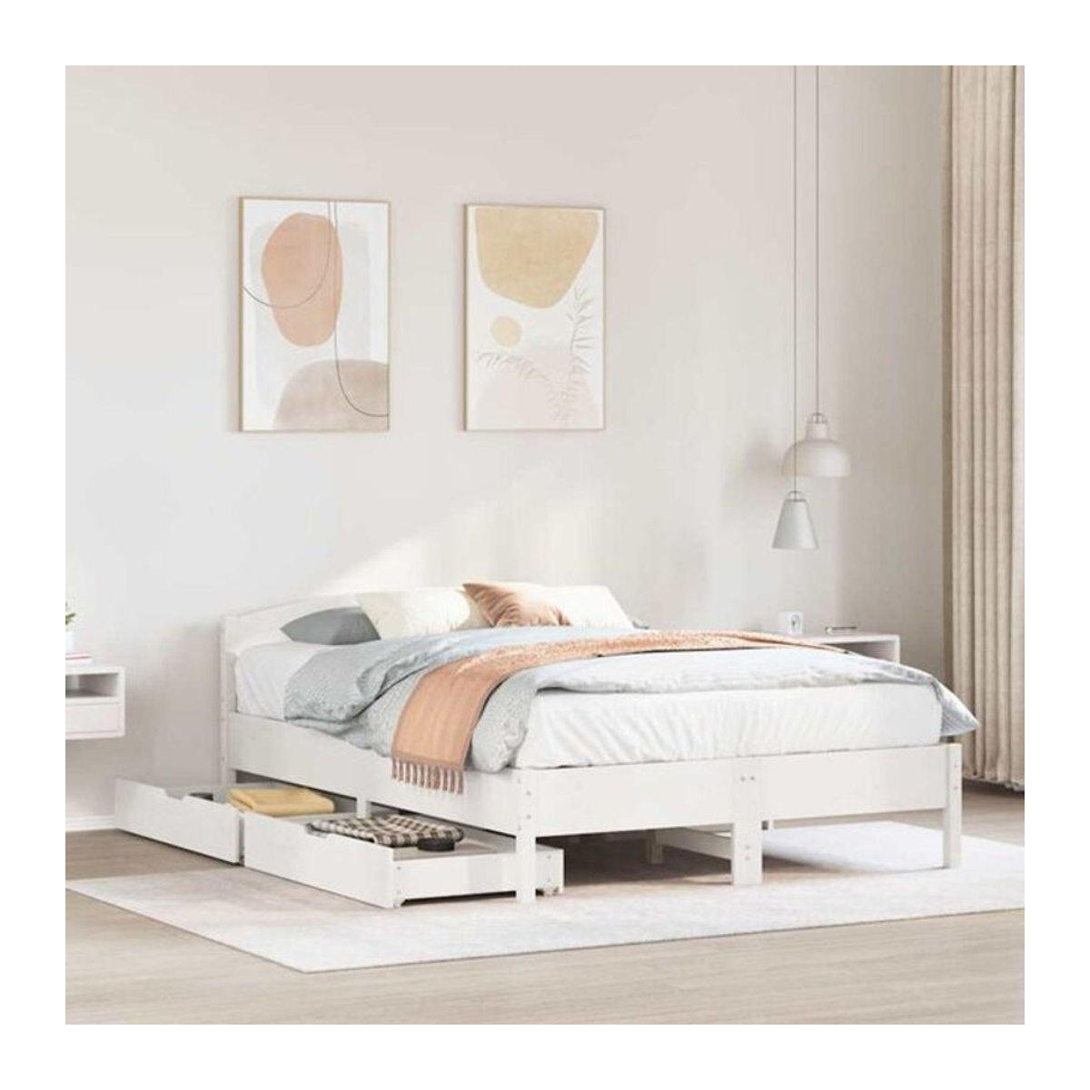 Massivholzbett aus Kiefer in Weiß von vidaxl, Landhausstil und minimalistisches Design, B/T/H: 140 x 190 cm - Bild 1