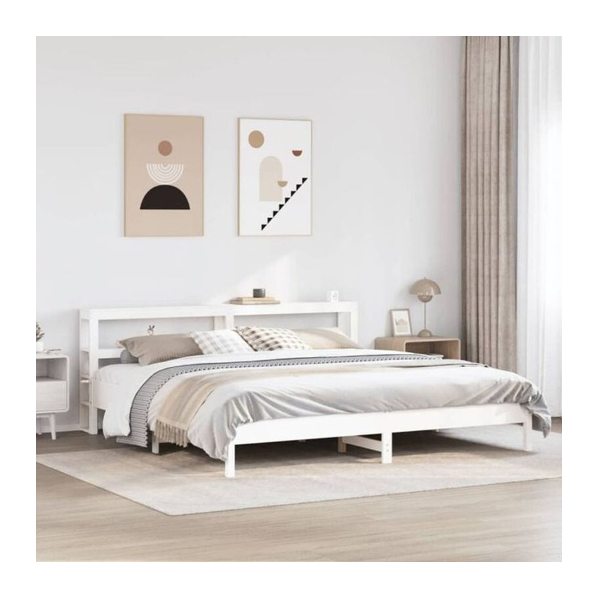 Massivholzbett aus Kiefer in Weiß von vidaxl, Landhausstil und minimalistisches Design, B/T/H: 180 x 200 cm - Bild 1