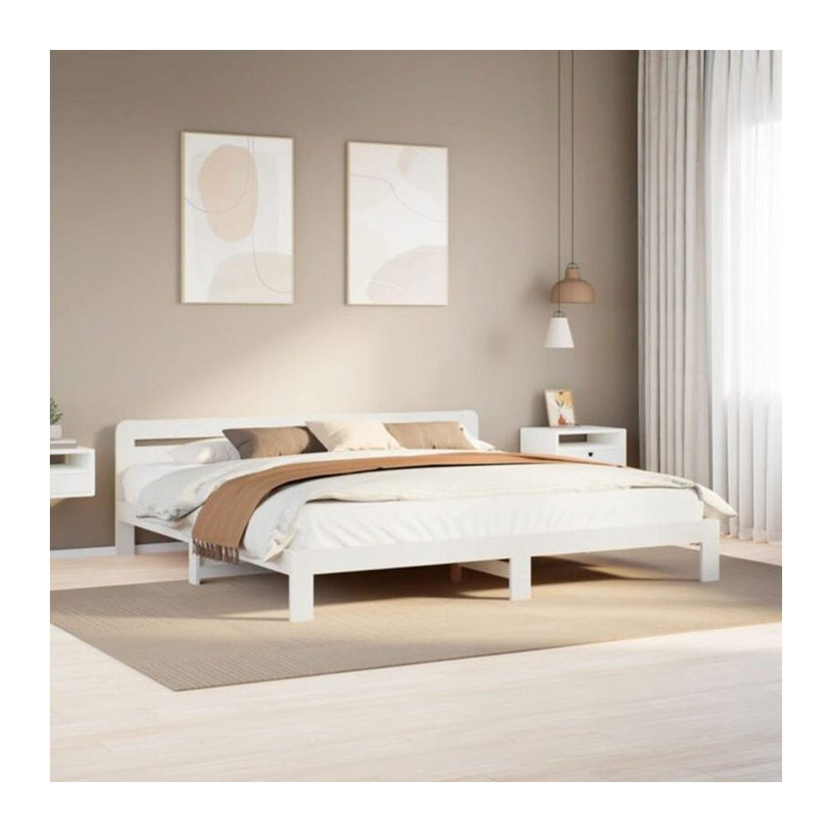 Massivholzbett aus Kiefer in Weiß von vidaxl, Landhausstil und minimalistisches Design, B/T/H: 180 x 200 x 65,5 cm - Bild 1