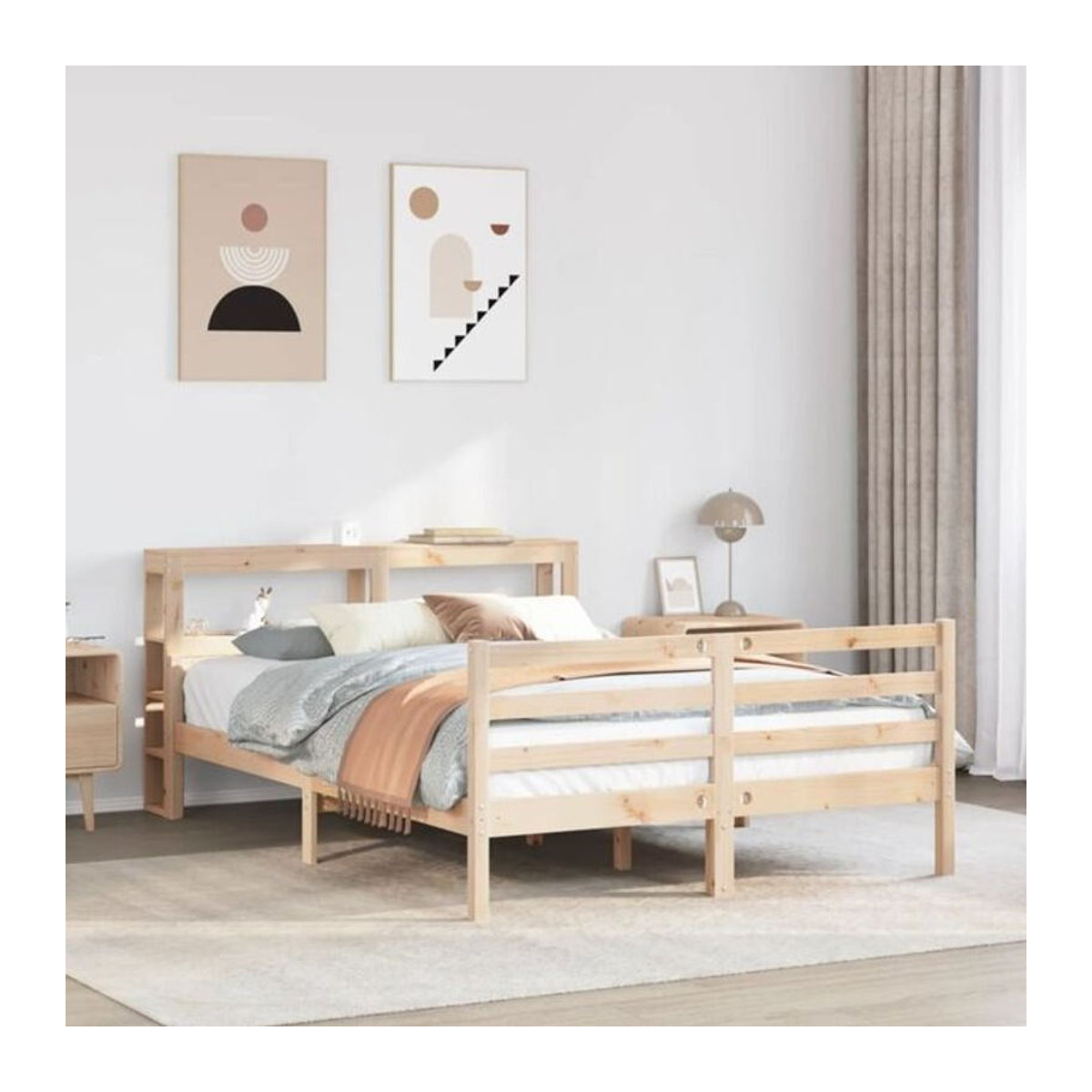 Massivholzbett aus Kiefer mit Kopfteil in Natur Braun, B/T/H: 140 x 190 cm, Vidaxl179079 - Bild 1