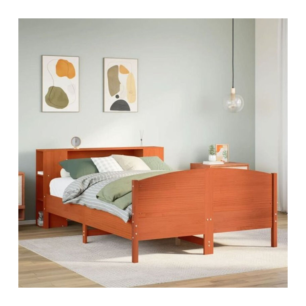 Massivholzbett aus Kiefer mit Regal in Braun von Vidaxl, B/L: 140 x 200 cm - Bild 1