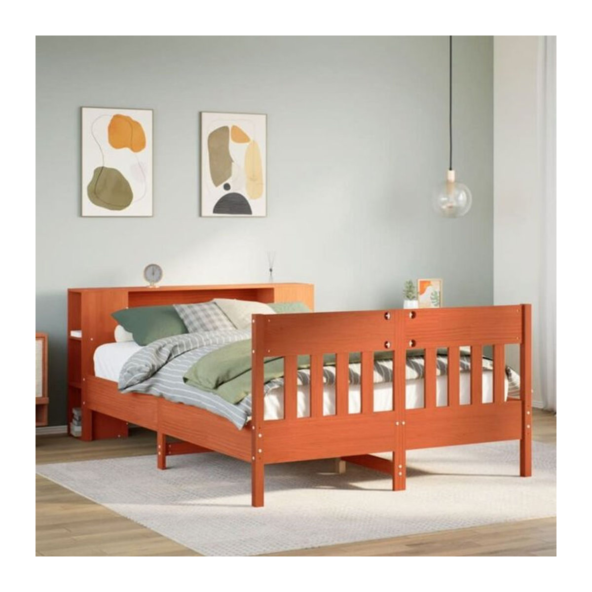 Massivholzbett aus Kiefer mit Regal in Braun von Vidaxl, B/T/H: 135 x 190 cm - Bild 1
