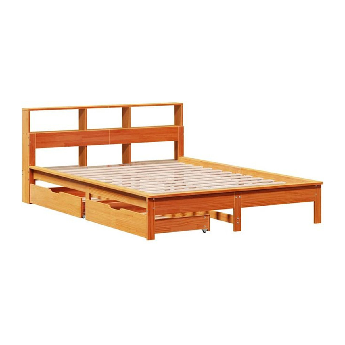 Massivholzbett aus Kiefer mit Regal von Vidaxl in Braun, B/T: 135 x 190 cm - Bild 1