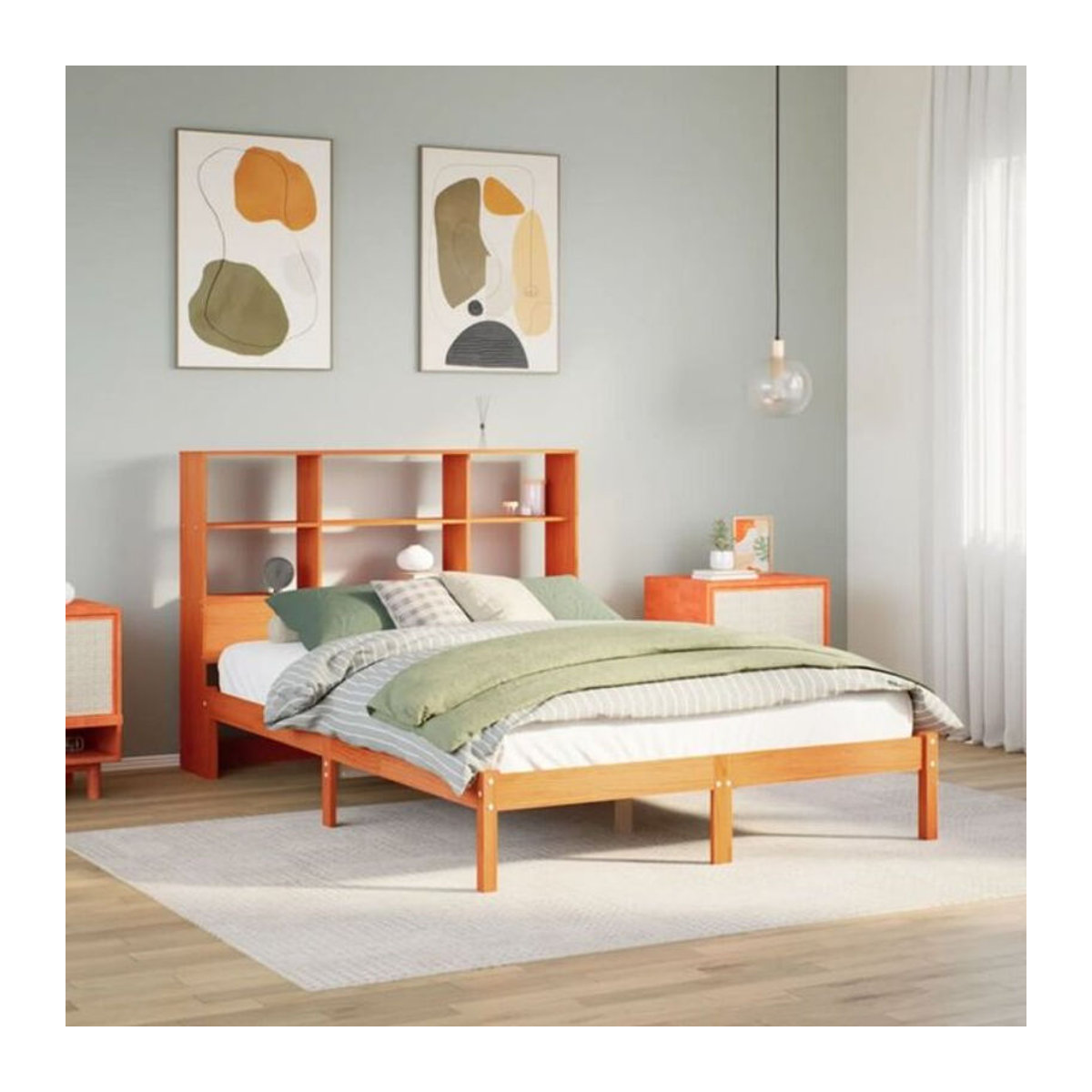 Massivholzbett aus Kiefer mit Regal von Vidaxl in Braun, B/T/H: 135 x 190 cm - Bild 1