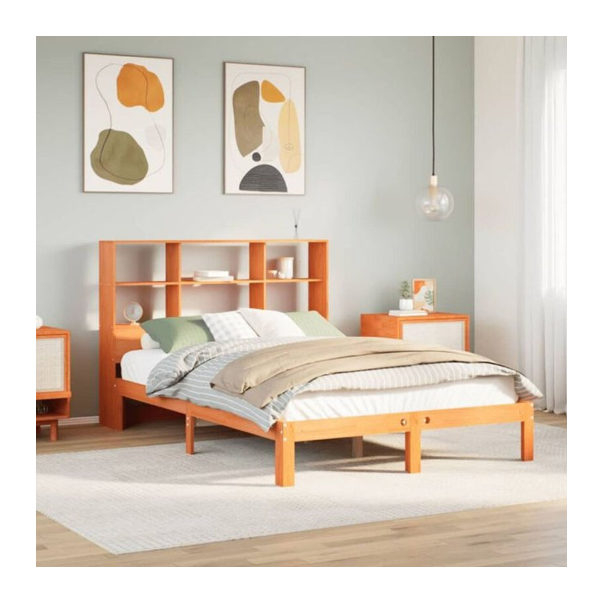 Massivholzbett aus Kiefer mit Regal von Vidaxl in Braun, B/T/H: 135 x 190 cm - Bild 1