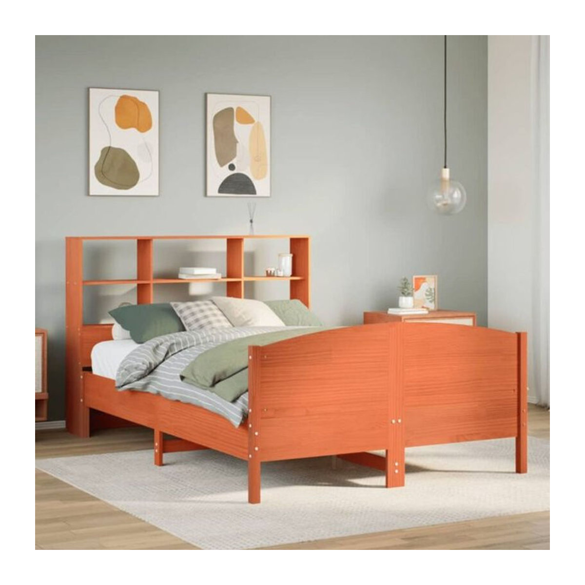 Massivholzbett aus Kiefer mit Regal von Vidaxl in Braun, B/T/H: 135 x 190 cm - Bild 1