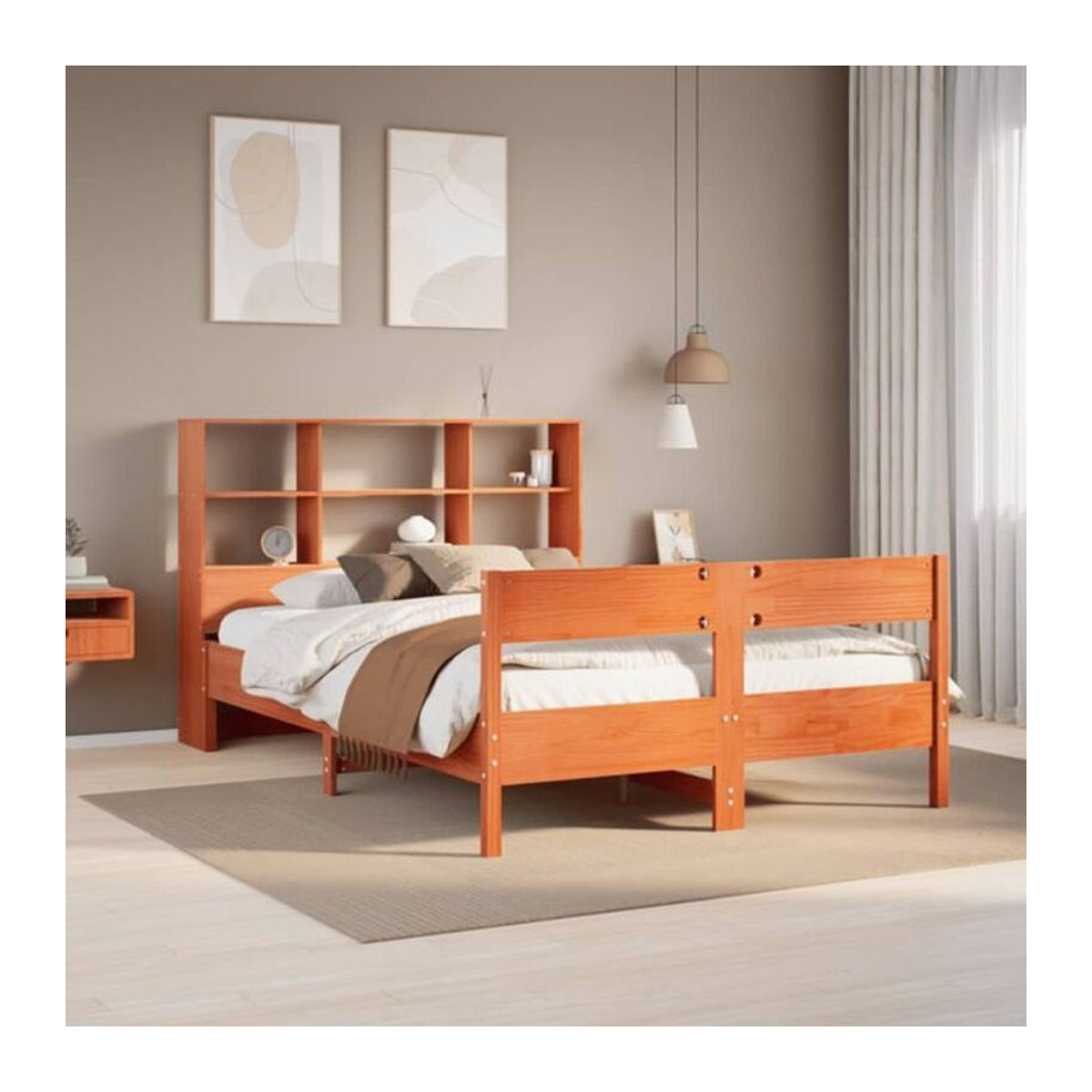 Massivholzbett aus Kiefer mit Regal von Vidaxl in Braun, B/T/H: 140 x 190 x 110 cm - Bild 1