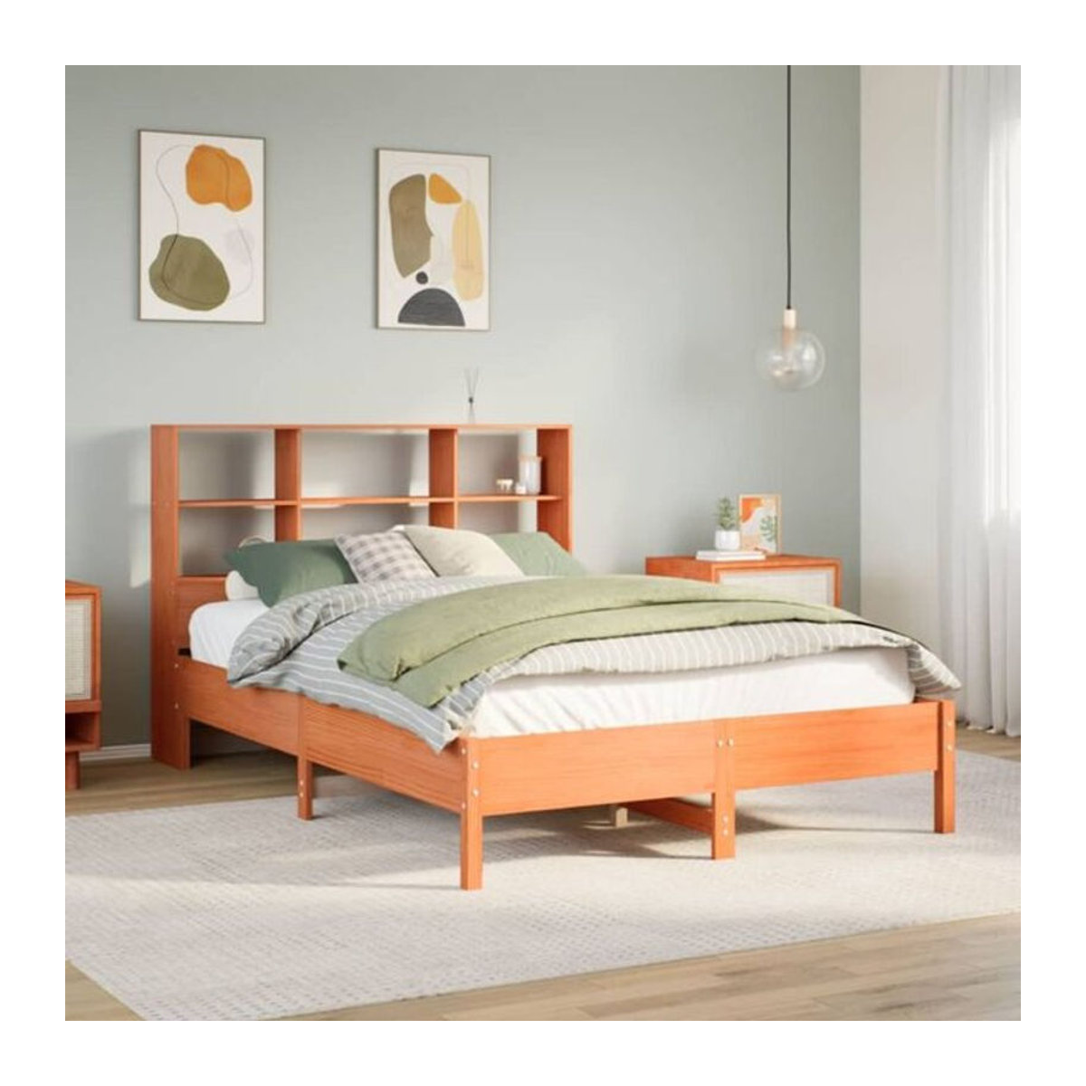 Massivholzbett aus Kiefer mit Regal von Vidaxl in Braun, B/T/H: 140 x 190 x 110 cm - Bild 1