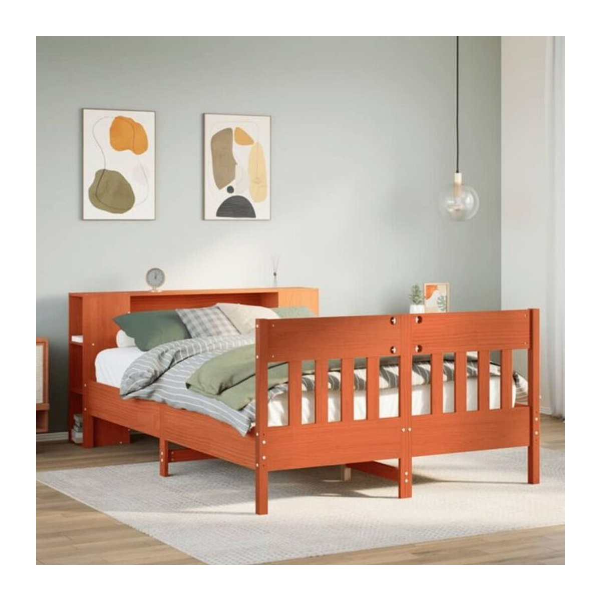 Massivholzbett aus Kiefer mit Regal von Vidaxl in Braun, B/T/H: 150 x 200 x 82 cm - Bild 1