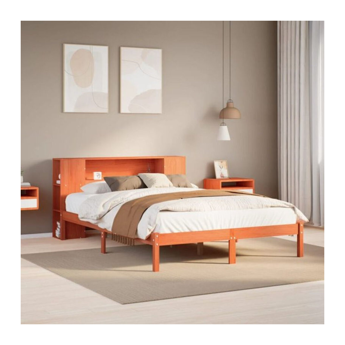 Massivholzbett aus Kiefer mit Regal von VIDAXL in Braun, B/T/H: 150 x 200 x 82 cm - Bild 1