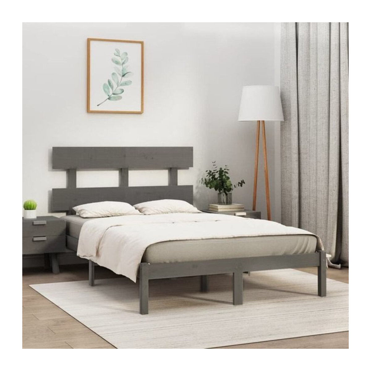 Massivholzbett aus Kiefer von Vidaxl in Grau im Landhausstil und minimalistischem Design, B/T: 200 x 200 cm - Bild 1