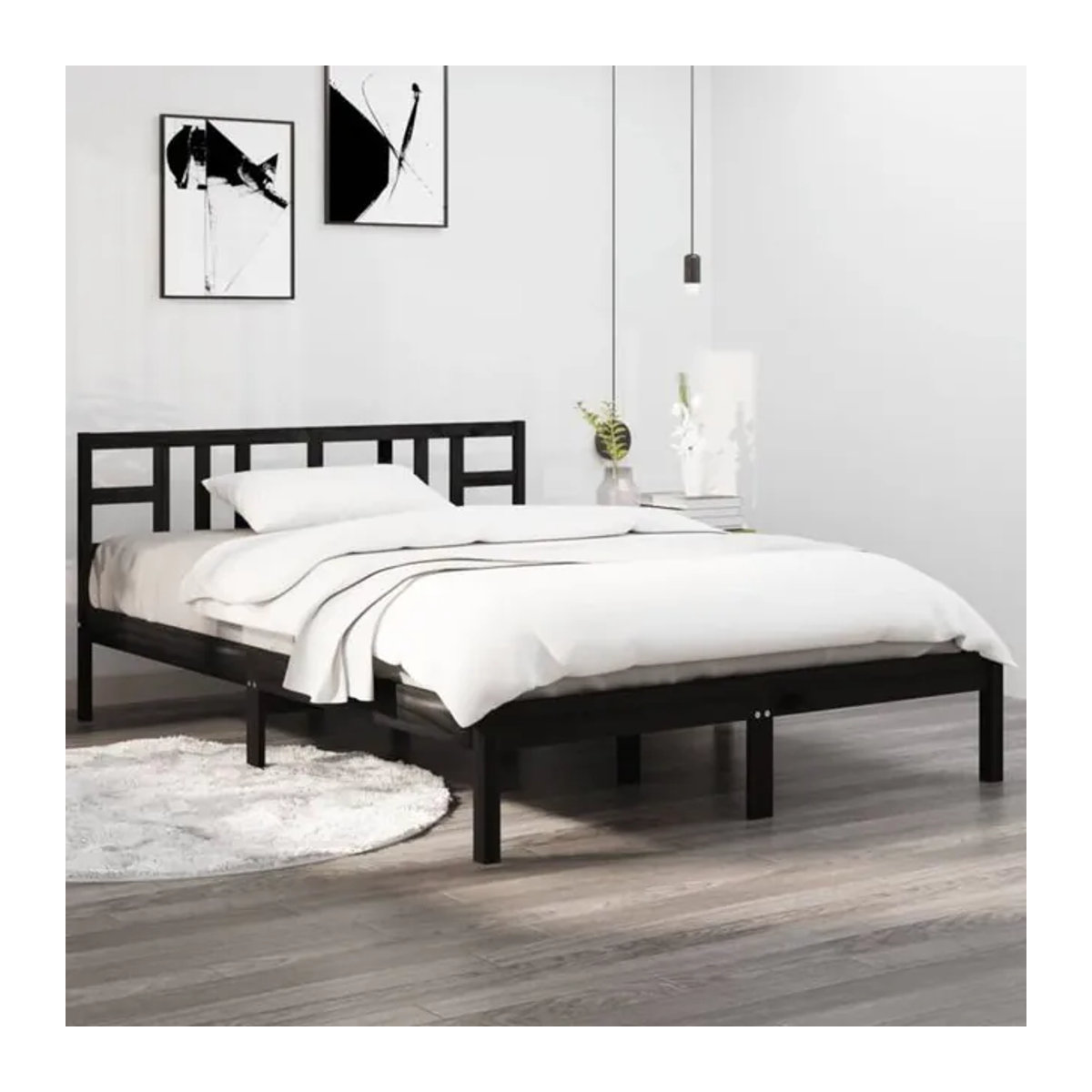 Massivholzbett aus Kiefer von Vidaxl in Schwarz, B/T/H: 140 x 190 cm - Bild 1