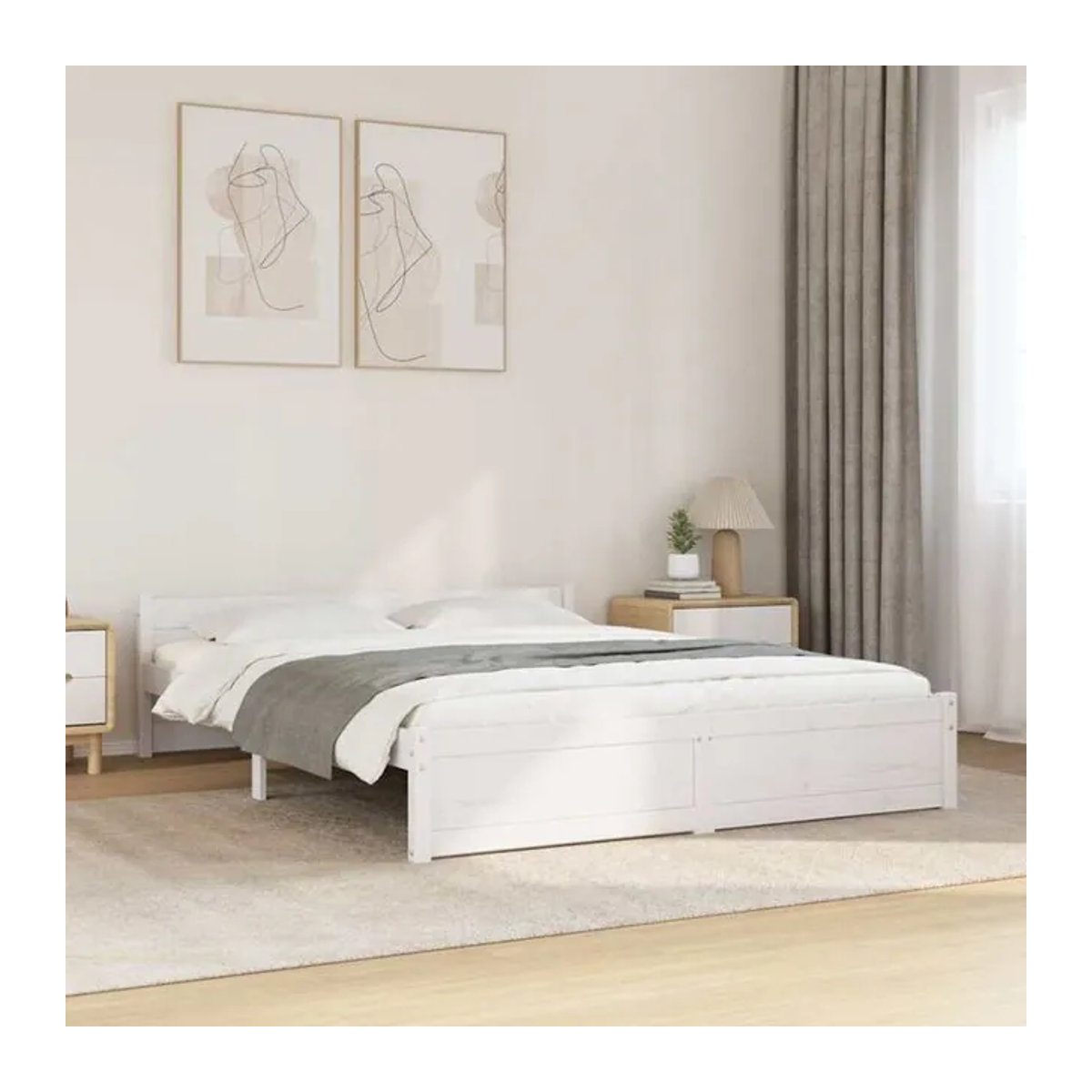 Massivholzbett aus Kiefer von Vidaxl in Weiß, Design: Modern, Landhaus oder Minimalistisch, Breite: 140 cm, Länge: 200 cm - Bild 1