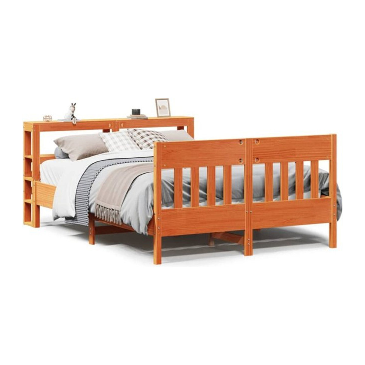 Massivholzbett aus Kiefernholz von Vidaxl in Braun, B/T/H: 135 x 190 cm (ohne Matratze) - Bild 1