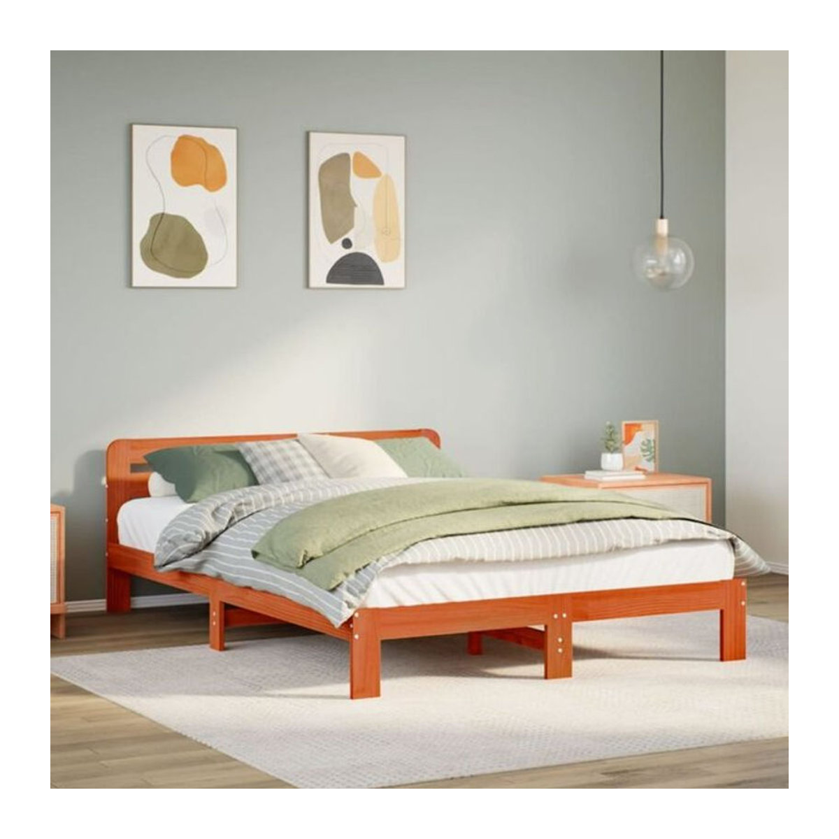Massivholzbett aus Kiefernholz von vidaxl in Braun, B/T/H: 150 x 200 cm - Bild 1