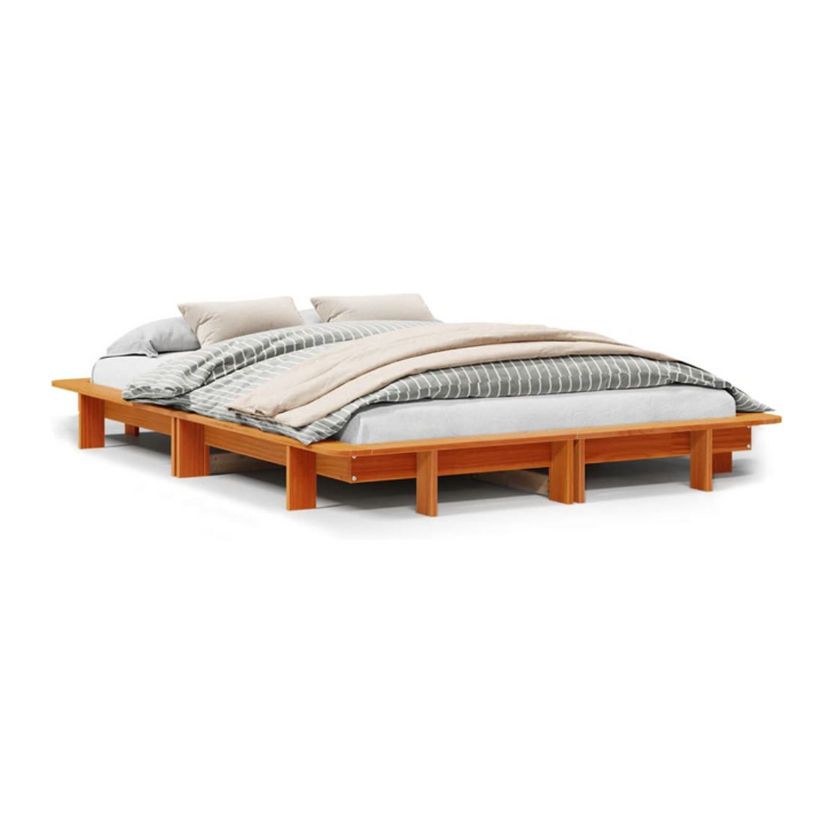 Massivholzbett aus Kiefernholz von Vidaxl in Braun, Modern und Minimalistisch, B/T/H: 135 x 190 cm - Bild 1