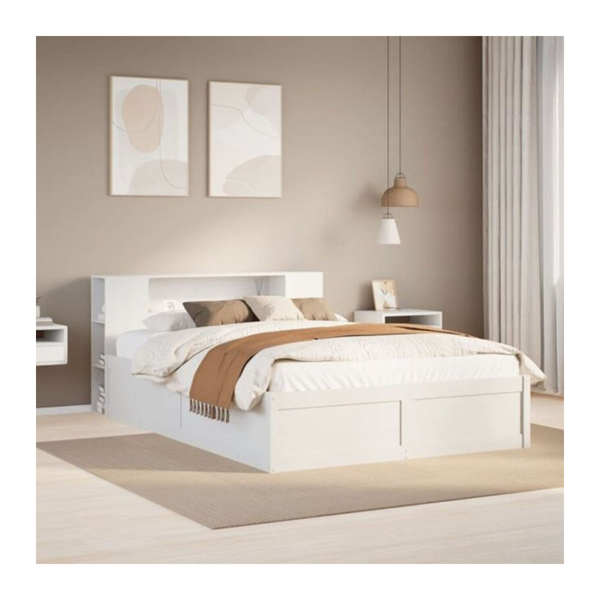 Massivholzbett aus Kiefernholz von vidaxl in Weiß, B/T/H: 140 x 190 x 82 cm - Bild 1